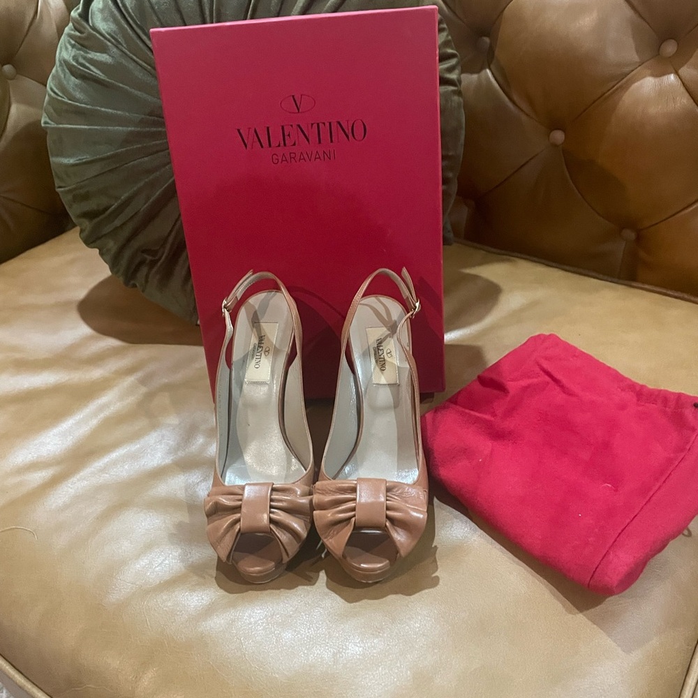 Valentino Garavani Tan Peep-Toe Heels